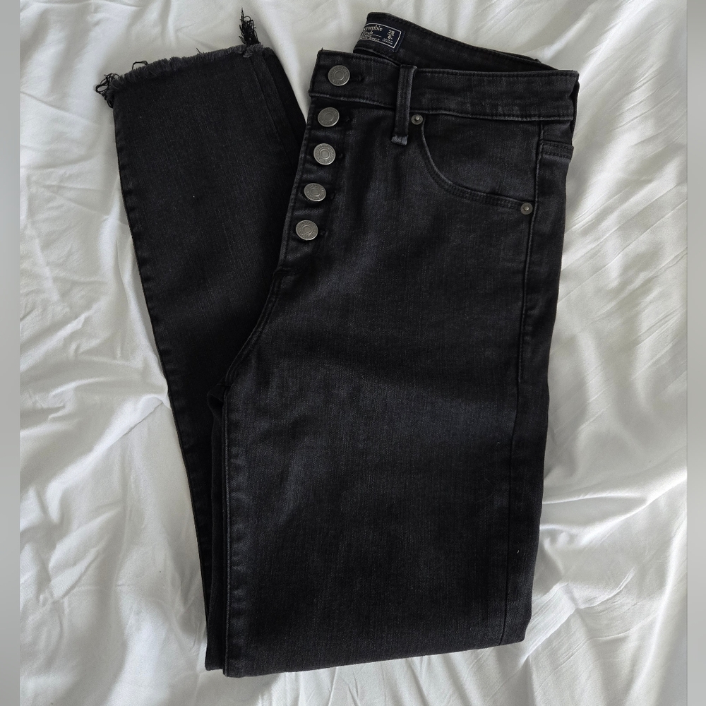 abercrombie & fitch high rise super skinny ankle jeans, black, size 28|6R